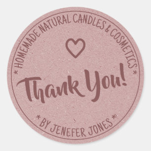Kraft Paper  roze Lijst Hartelijk dank Ronde Sticker