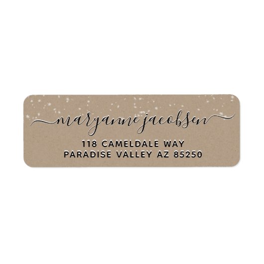 Kraft Paper Sneeuwscript Winter Return Address Etiket (Voorkant)