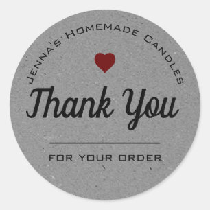 Kraft Paper Style Grey Heart Eenvoudig bedankt Ronde Sticker