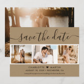 Kraft Paper Wedding 4 foto Save The Date (Voorkant / Achterkant)