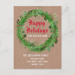 Kraft Paper Winter Greenery New Home Happy Holiday Briefkaart
