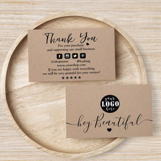 Kraft papier aangepaste Logo dank u Visitekaartje