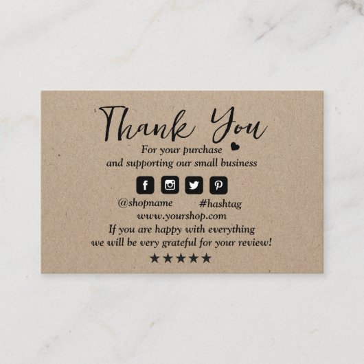 Kraft papier aangepaste Logo dank u Visitekaartje (Voorkant)
