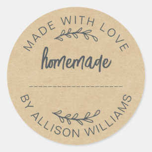 Kraft Papier Gemaakt Met Liefde Thuisgemaakt Voeds Ronde Sticker
