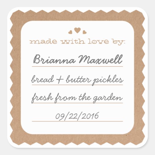 Kraft papier harten voedsel cadeau label vierkante (Voorkant)