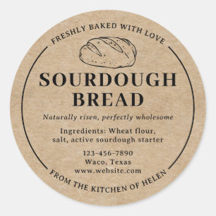 Kraft Papier Minimal Sourdough Bakkerij Brood Stic Ronde Sticker