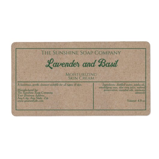 Kraft papier stijl een groene tekst cosmetica potj etiket (Voorkant)