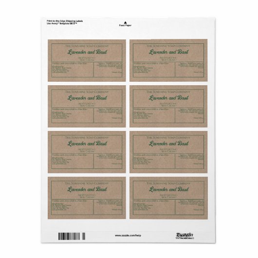 Kraft papier stijl een groene tekst cosmetica potj etiket (Full Sheet)