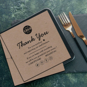 Kraft papier toevoegen Logo Bedankt voor uw bedrij Vierkante Visitekaartje