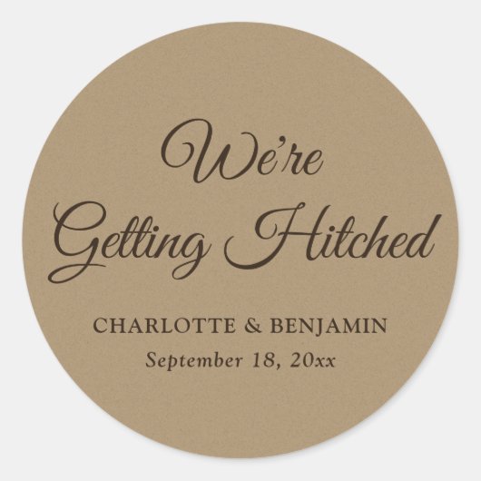 Kraft papier typografie bruiloft envelop afdichtin ronde sticker (Voorkant)