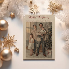 Kraft Papier Vrolijk Kerstmis Familie Foto Feestdagenkaart