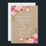 Kraft Pink Blush Floral Gold Wedding Invitation<br><div class="desc">Aquarelle rose Blush Floral Kraft Faire-part de mariage or</div>