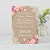 Kraft Pink Blush Floral Lace Wedding Invitation (Debout devant)