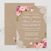 Kraft Pink Blush Floral Lace Wedding Invitation (Devant / Derrière)
