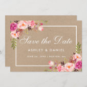 Kraft Pink Blush Waterverf Floral Save the Date (Voorkant / Achterkant)