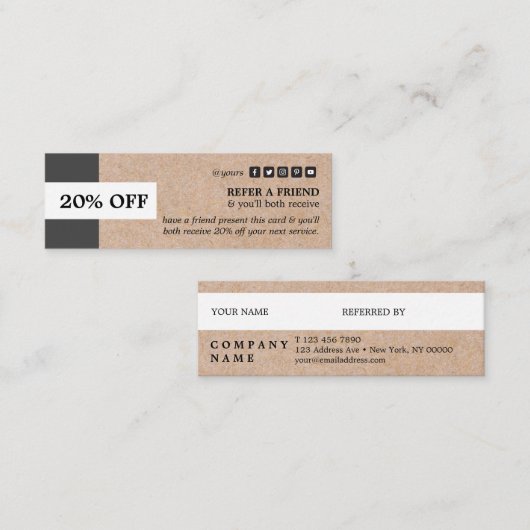 Kraft Printed Stripe Accent Mini Reference Card Mini Visitekaartje (Voorkant / Achterkant)