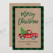 Kraft Pset Brush Script  Truck Kerstmis Feestdagenkaart (Voorkant / Achterkant)