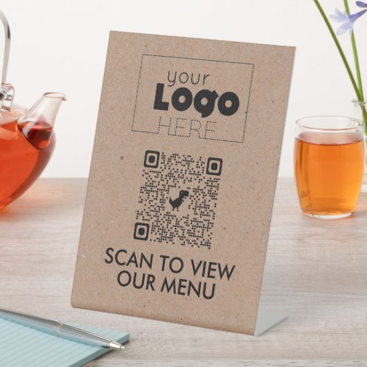 Kraft QR Code Geen Contact Scannen naar menutabelt Reclamebord Met Voetstuk (Insitu)