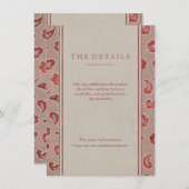 Kraft red Lace rustic country bruiloft card Informatiekaartje (Voorkant / Achterkant)