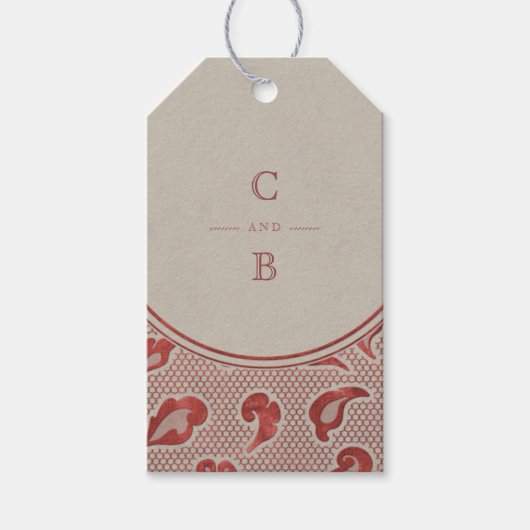 Kraft red Lace rustic country bruiloft monogram Cadeaulabel (Voorkant)