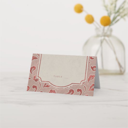 Kraft red Lace rustic country bruiloft place-kaart (Voorkant)