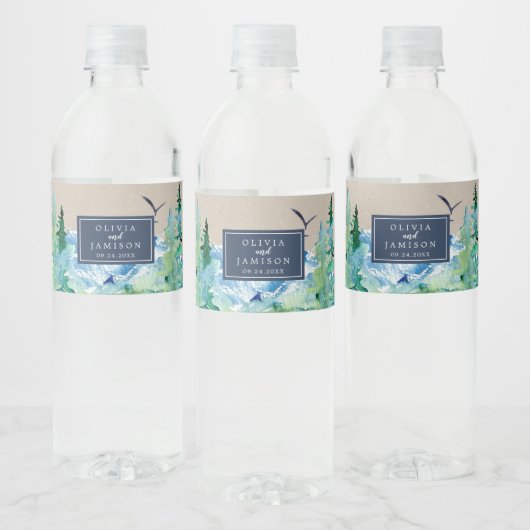 Kraft Rocky Mountain Destination Wedding Waterfles Etiket (Flessen)