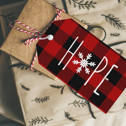 Kraft Rode Buffel Plaid Hoop & Kerstmis Cadeaulabel