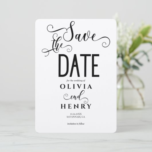 Kraft Romantische Kalligrafie Script Foto QR Code Save The Date (Staand voorkant)