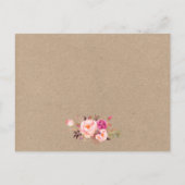 Kraft roze bloemenbruiloft details invoegen Kaart (Achterkant)