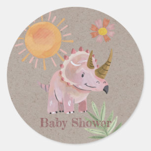 Kraft roze dinosaurus geschilderd meisje Baby show Ronde Sticker