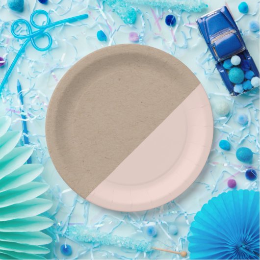 Kraft & roze pastel afgewerkt bord van wegwerppapi (Feest)