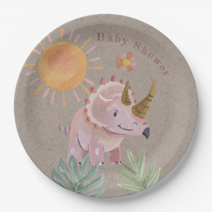 Kraft Roze Triceratops Dinisaur Meisje Baby shower Papieren Bordje