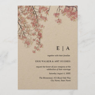 Kraft Roze waterverf Cherry Blossom Wedding Kaart
