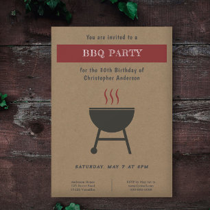 Kraft & Rustic BBQ Party Invitation d'anniversaire
