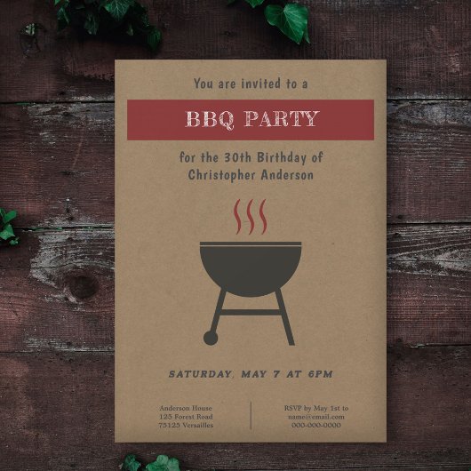 Kraft & Rustic BBQ Party Invitation d'anniversaire