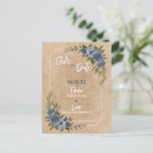 Kraft Rustic Blue Floral Wedding Save the Date Briefkaart (Staand voorkant)