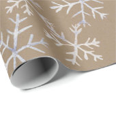 Kraft Rustic Hand-Drawn Icy White Snowflakes Cadeaupapier (Rol Hoek)