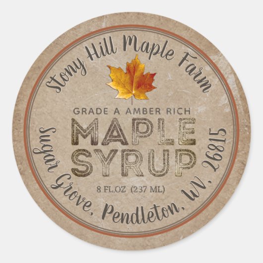Kraft Rustic Kitchen Overlay Maple Syrup Ronde Sticker (Voorkant)