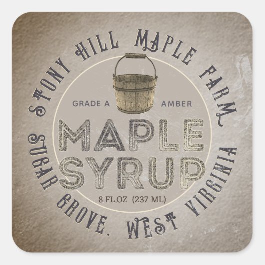 Kraft Rustic Kitchen  Overlay Maple Syrup Vierkante Sticker (Voorkant)