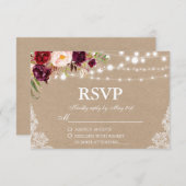 Kraft Rustic Mariage Lights Lace Floral RSVP (Devant / Derrière)