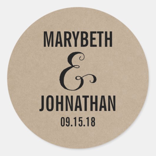 Kraft Rustic Modern On Do Script Mariage Sticker (Devant)