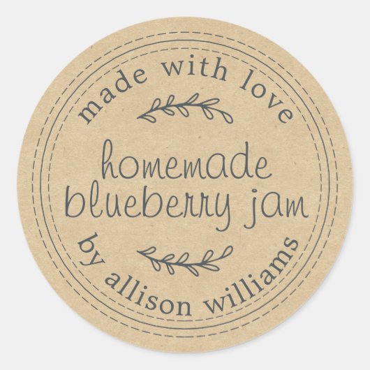 Kraft Rustic Thuisgemaakte Jam Ronde Sticker (Voorkant)