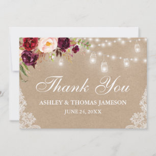 Kraft Rustic Wedding Floral Jar Lights Bedankkaart