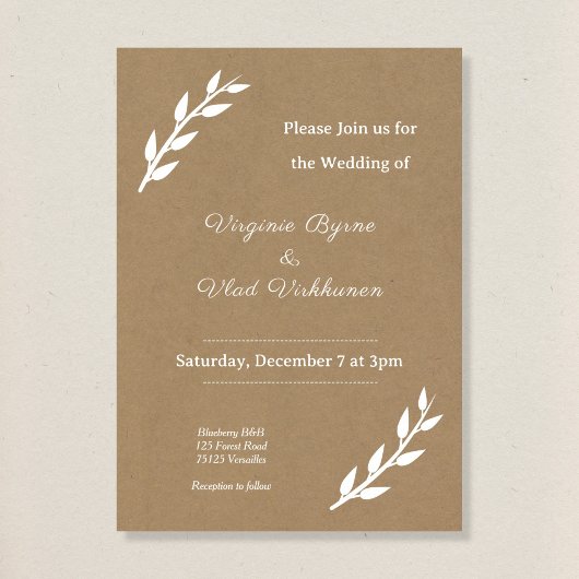 Kraft & Rustic Wedding Invitation Kaart
