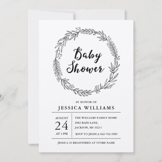 Kraft  Rustic Wreath Baby shower Invitation Kaart (Voorkant)