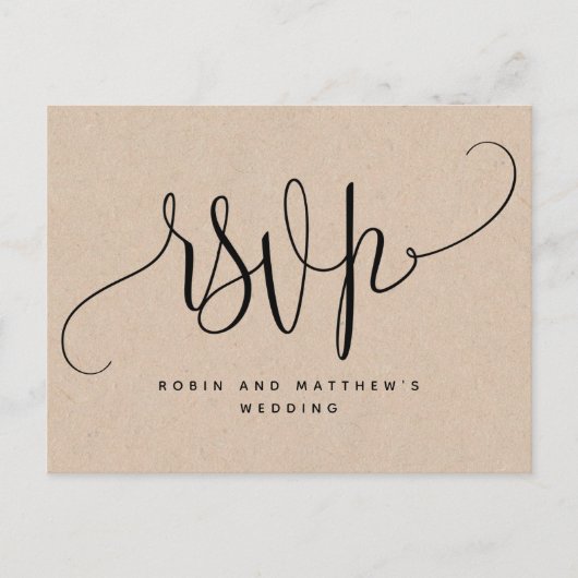 Kraft rustieke stijl, modern script, RSVP Briefkaart (Voorkant)