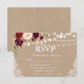 Kraft rustique mariage dentelle florale RSVP avec  (Devant / Derrière)