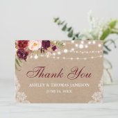 Kraft Rustique Mariage Floral Lumières Lace Merci  (Debout devant)