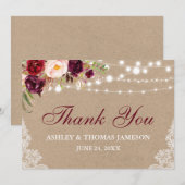 Kraft Rustique Mariage Floral Lumières Lace Merci  (Devant / Derrière)