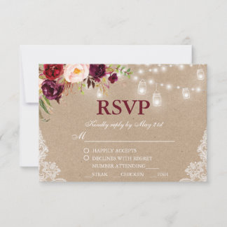 Kraft Rustique Mariage Jar Lights Lace Floral RSVP